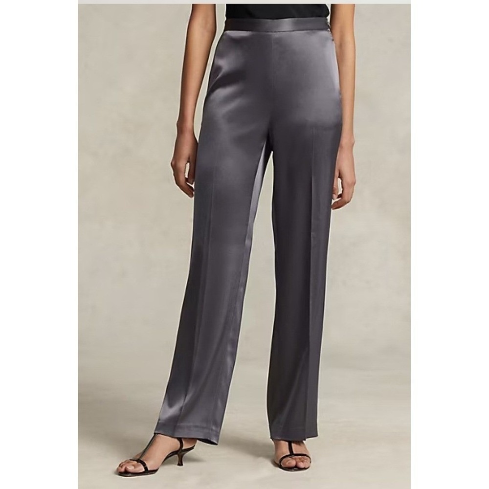 POLO RALPH LAUREN SATIN DOUBLE FACE STRAIGHT PANTS WOMENS SIZE 6 GRAY PLEATED